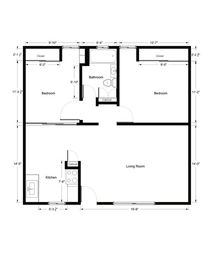 Floor Plan - 4225 Building - 2 Bed / 1 Bath