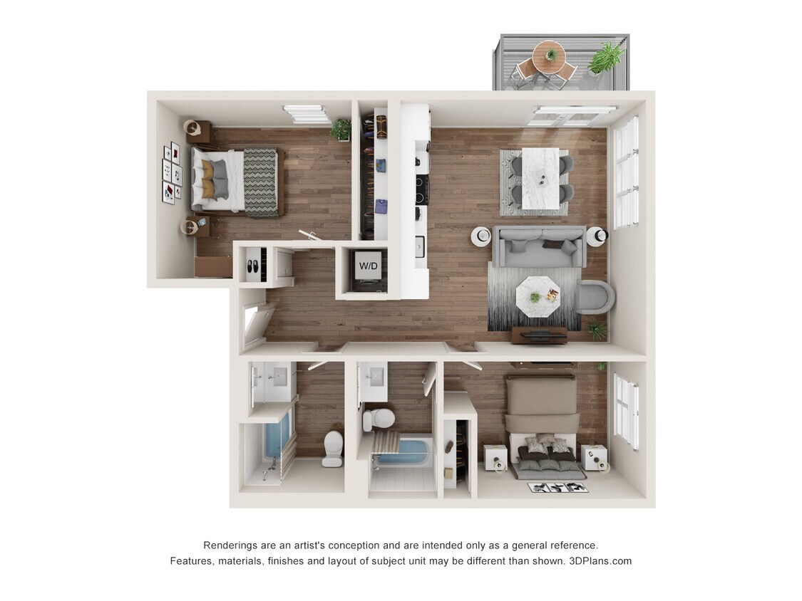 Floor Plan - 2 Bed 2 Bath - 967 sqft