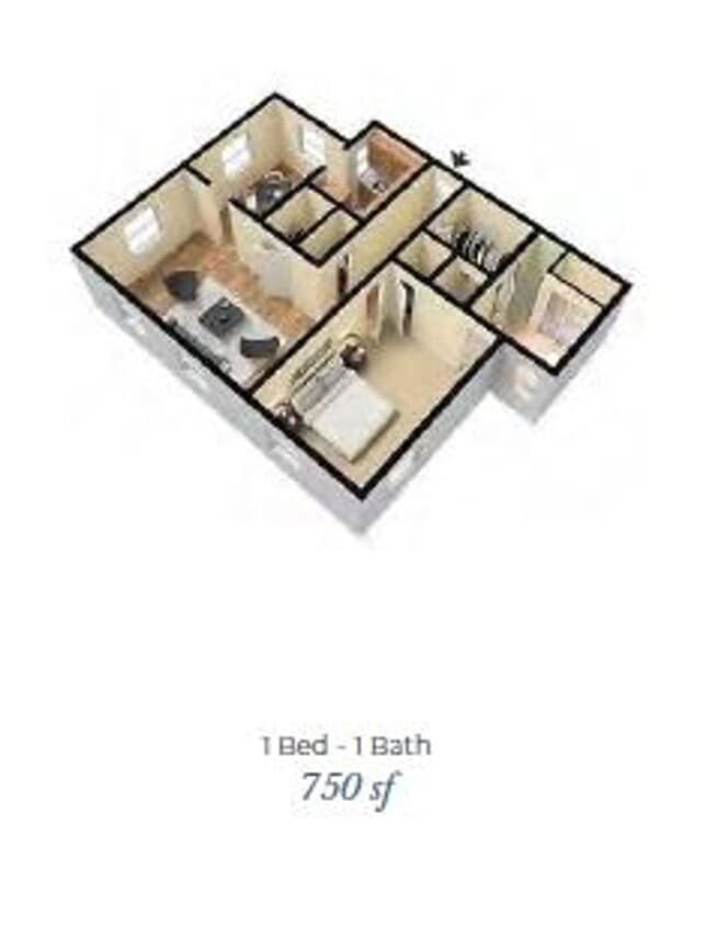 Floor Plan - 1BD/1BTH