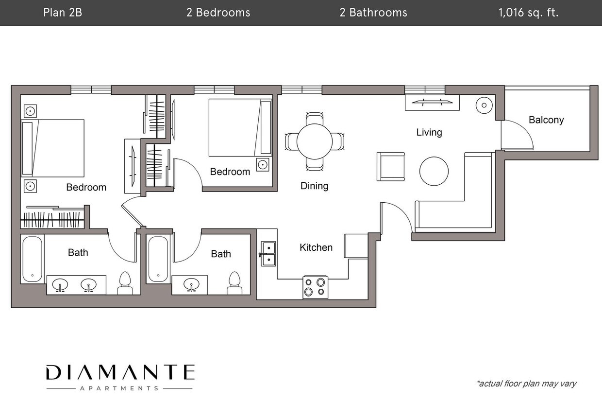 Floor Plan - Plan 2B - 2 Bedroom, 2 Bath