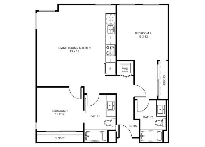 Floor Plan - 2 Bedroom 2 Bath B-2
