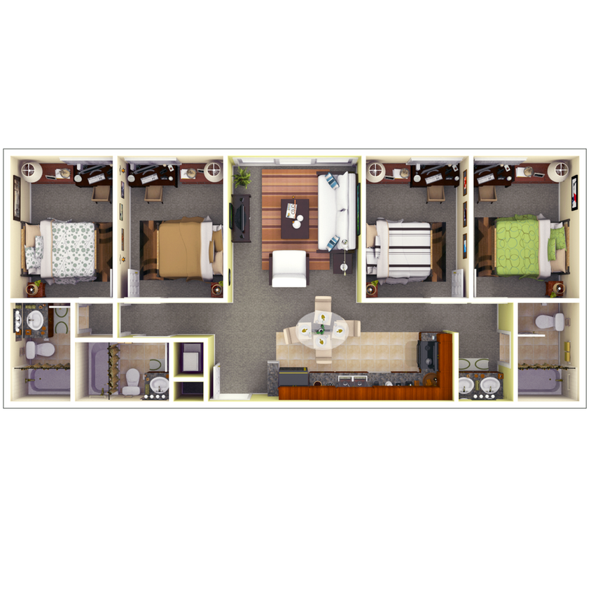 4x3: all units have 2 private bathrooms and 1 shared - 4 Bed 3 Bath Renovated