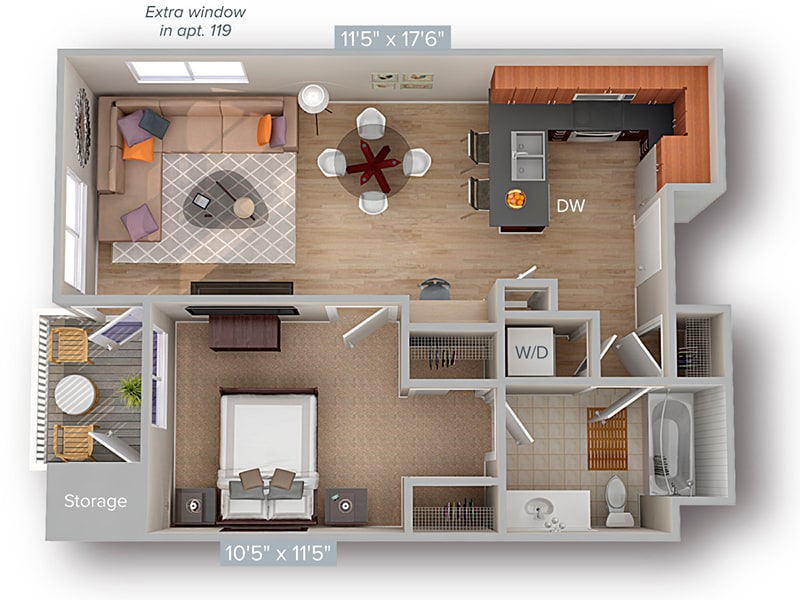Floor Plan - 1 Bed 1 Bath 674