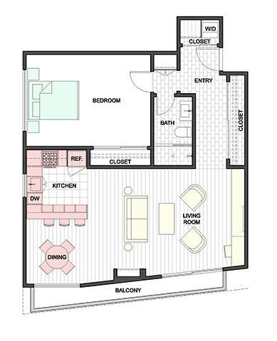 Floor Plan - 1 Bedroom 1 Bath