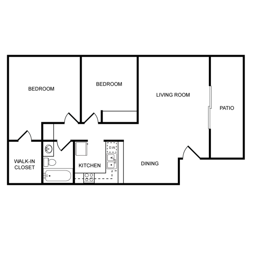 Floor Plan - 2BR/1BA - Remodeled