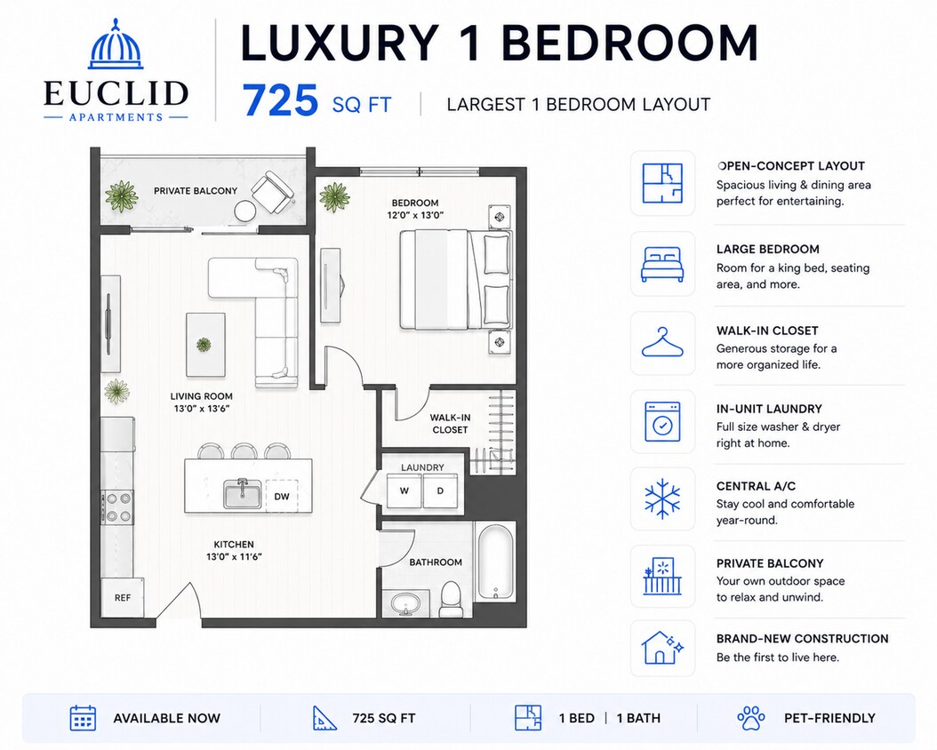 Floor Plan - Luxury 1-bedroom 