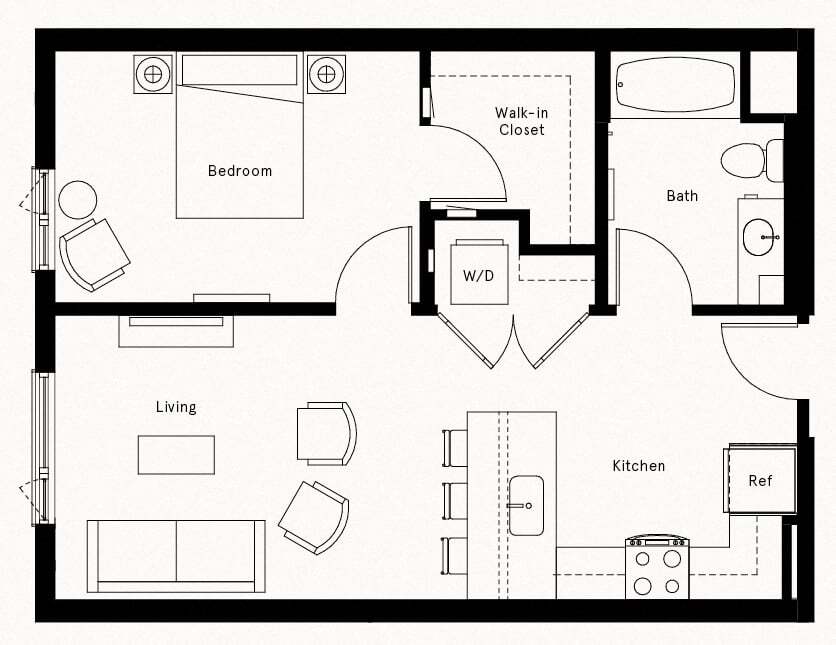 Floor Plan - 1 Bed/1 Bath-A6