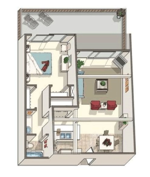 Floor Plan - 1 BR, 1 BA