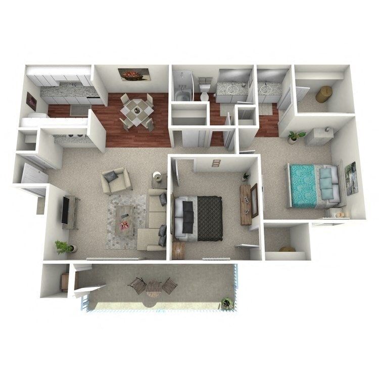 Floor Plan - Two Bed One Bath Plan C