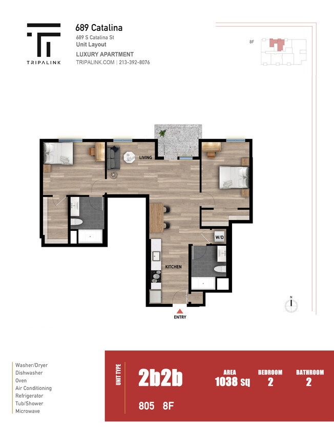 Floor Plan - 2 Bed 2 Bath - 1038 sqft