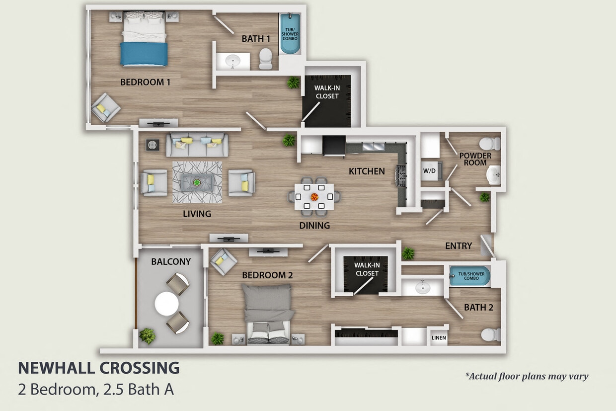 Floor Plan - 2 Bedroom, 2.5 Bath A