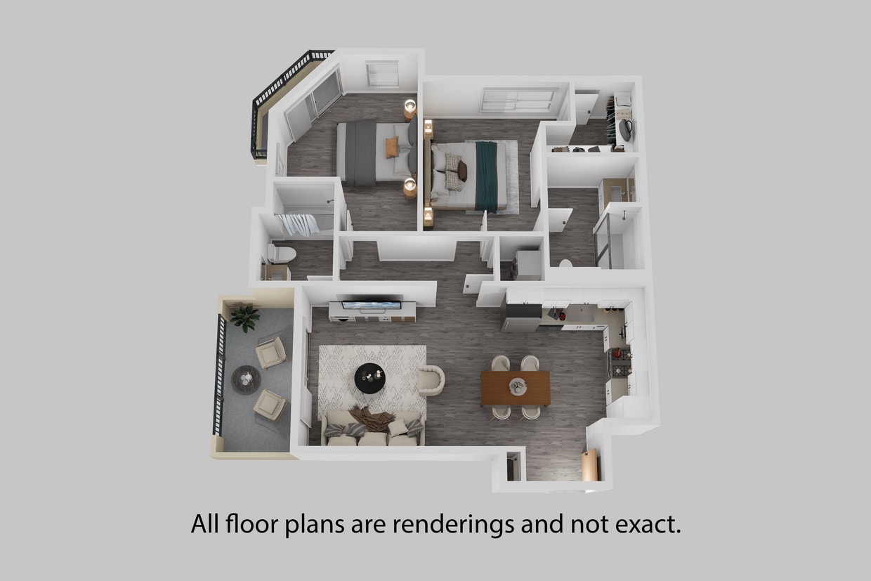 Floor Plan - Two Bedroom + Two Bathroom 985 sf