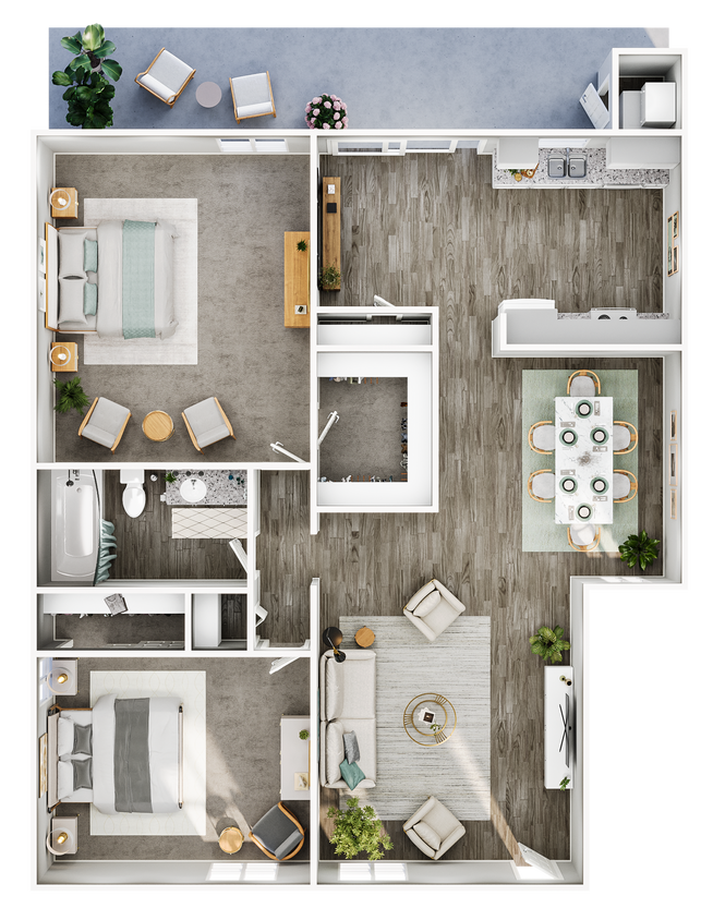 Floor Plan - 2 Bed, 1 Bath (966 Sq. Ft.)