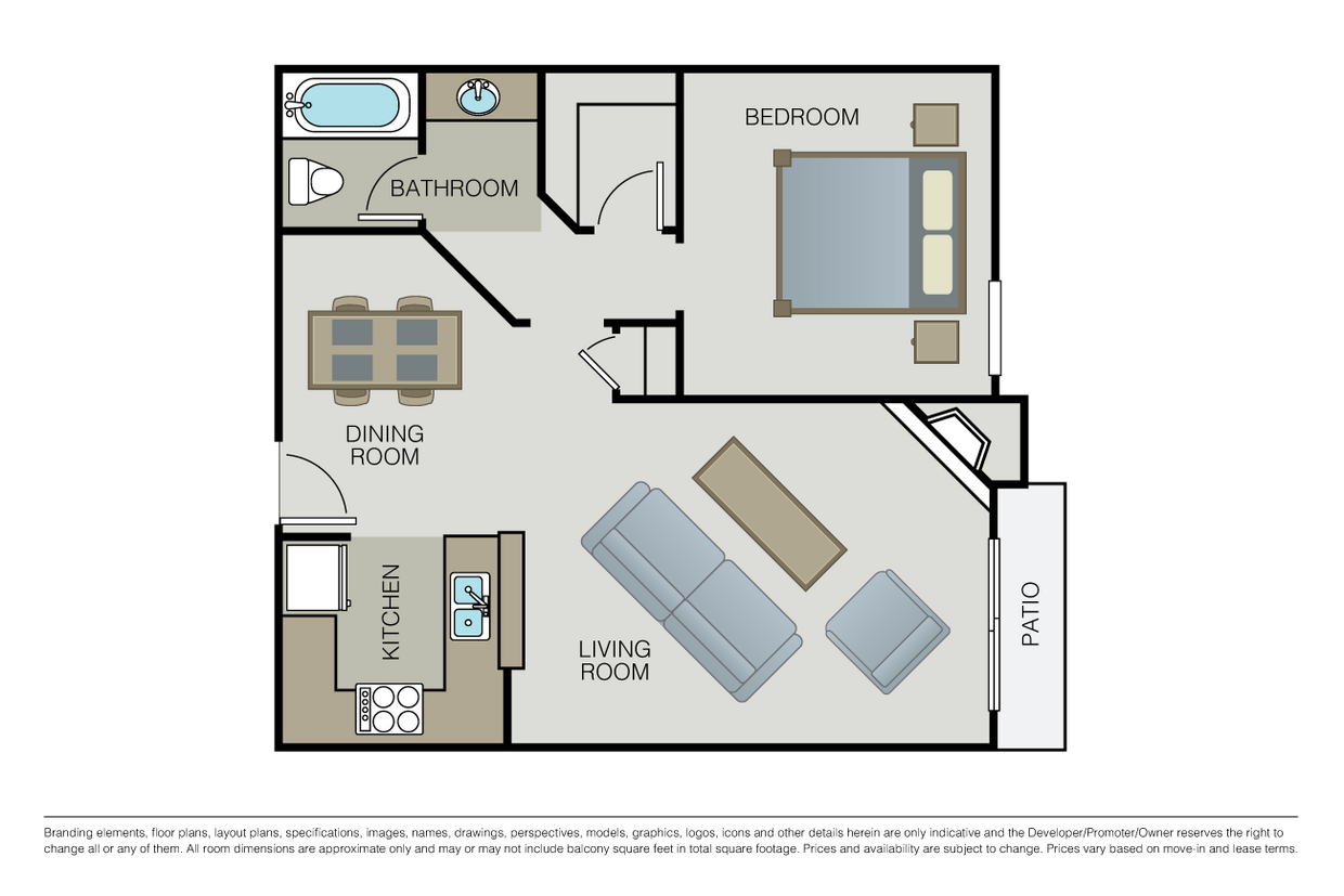 Floor Plan - 1 Bed 1 Bath - P Place/W Court/C Terrace