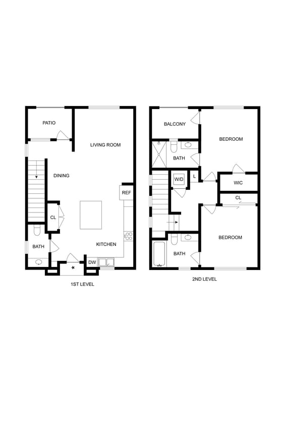 Floor Plan - Two Bedroom Two and 1/2 Bath Townhouse