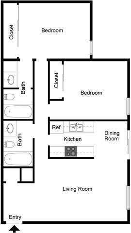 Floor Plan - 2 Bedroom 2 Bath