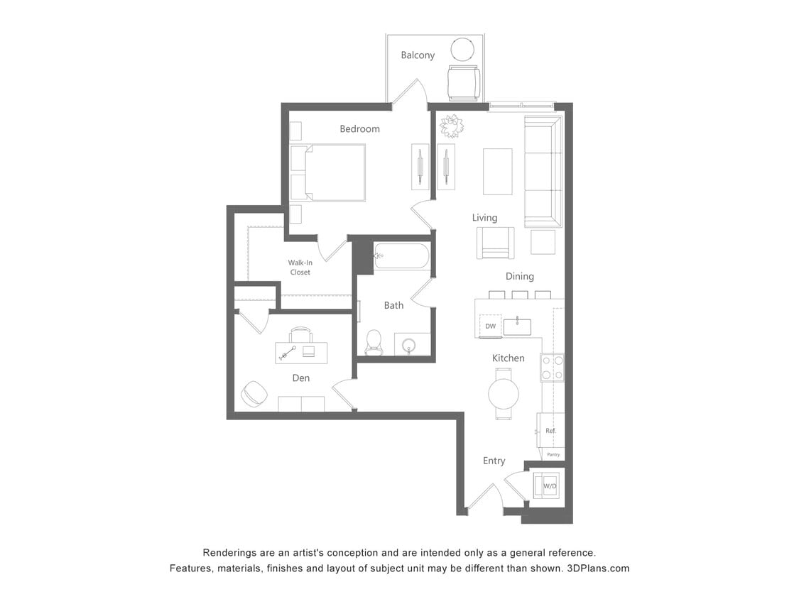 Floor Plan - 2 Bed 1 Bath - 900 sqft
