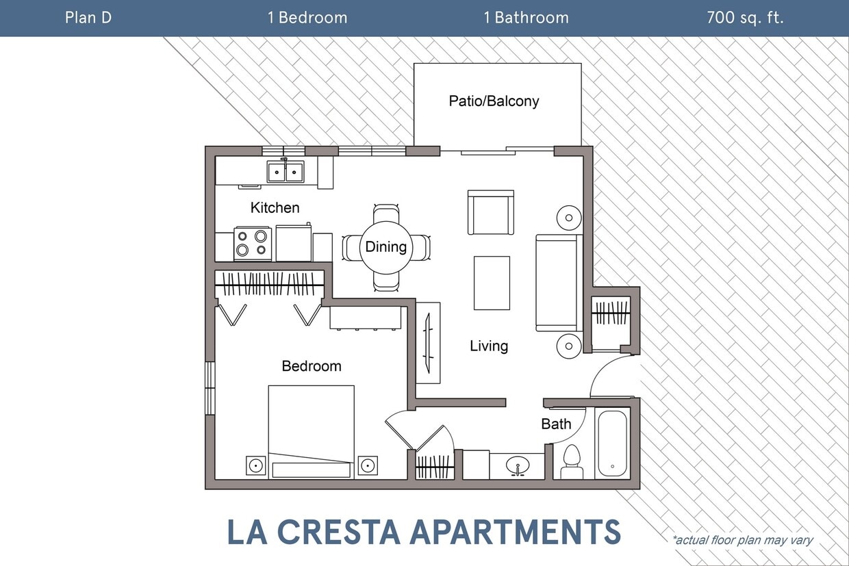 Floor Plan - Plan D - 1 Bedroom, 1 Bath