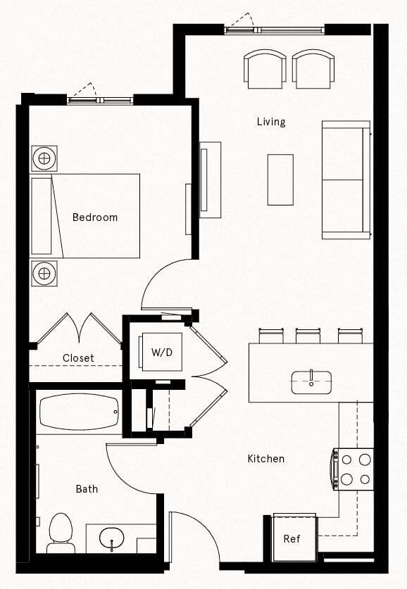 Floor Plan - 1 Bed/1 Bath-D5