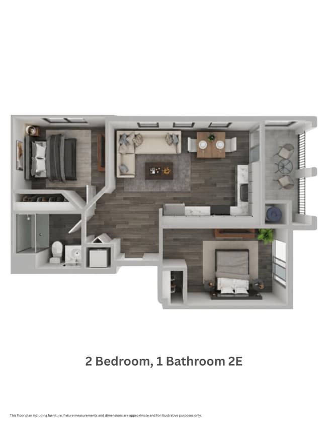 Floor Plan - Two Bedroom, One Bathroom 2E