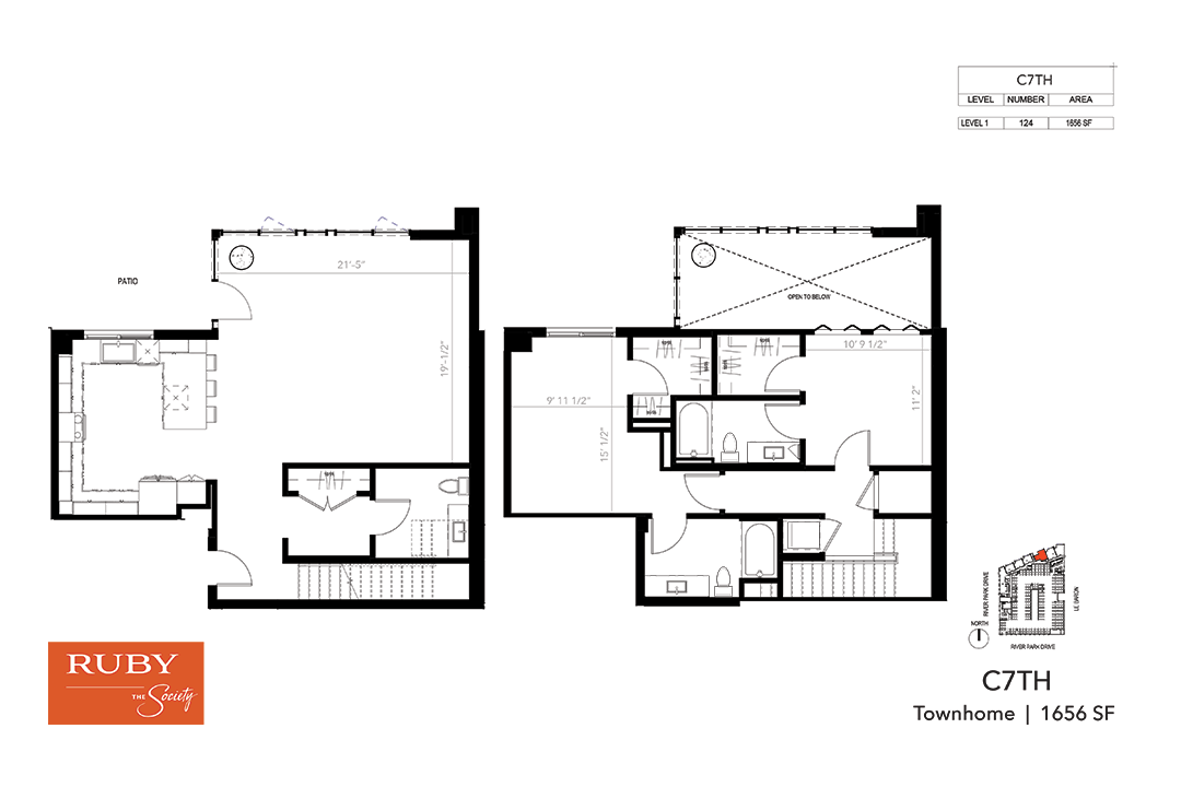 Floor Plan - Two Bedroom Townhome C7TH