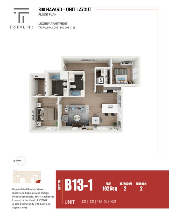 Floor Plan - 2 Bed 2 Bath - 1026 sqft