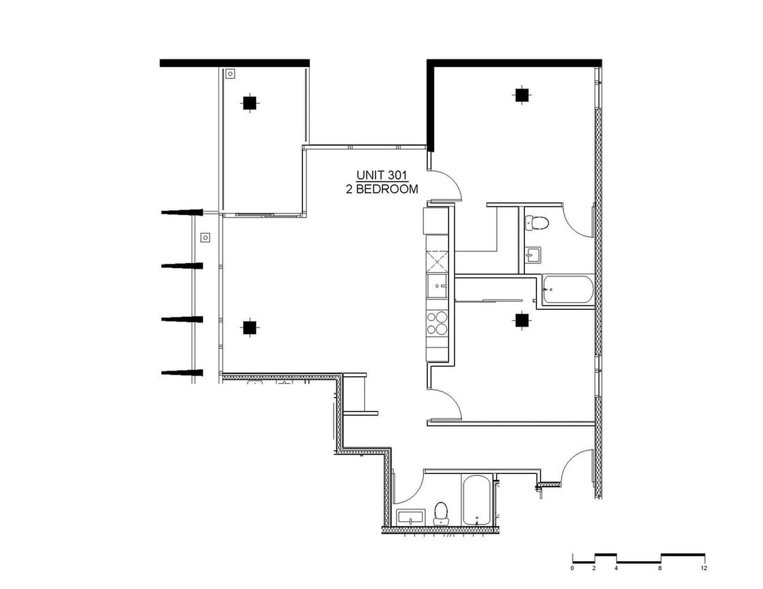 Two-Bedroom, Two-Bathroom 2D Floor Plan - 2X2A