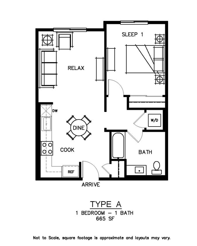 Floor Plan - Unit Type: A |  1 Bed | 1 Bath