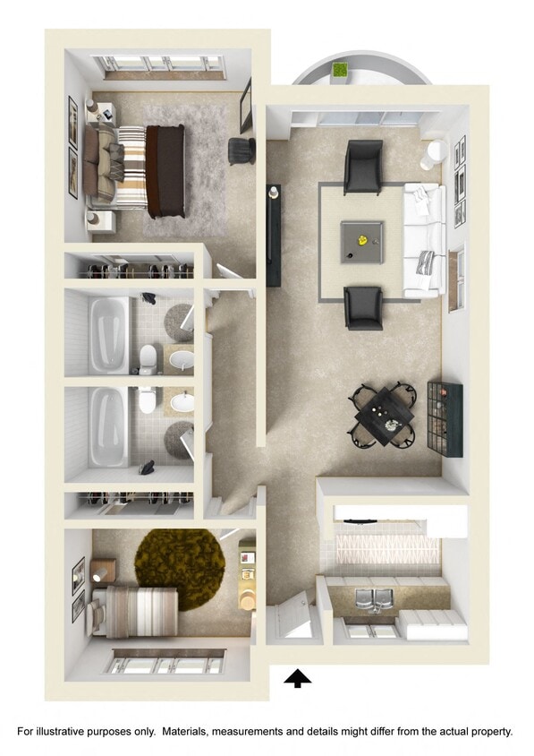 Floor Plan - 2 Bed 2 Bath with Fireplace