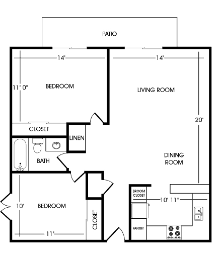 2BR/1BA - Two Bedroom One Bath