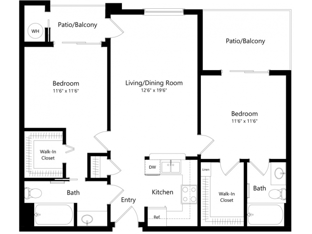 Floor plans are artist’s rendering. All dimensions are approximate. Actual product and specifications may vary in dimension or detail. Not all features are available in every apartment. Prices and availability are subject to change. - Descanso