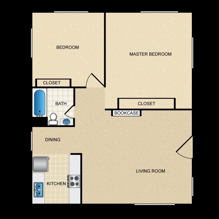 2BR/1BA - 2x2