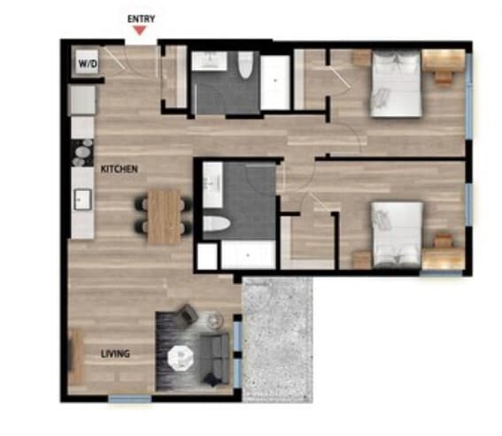 Floor Plan - 2 Bed 2 Bath - 1083 sqft