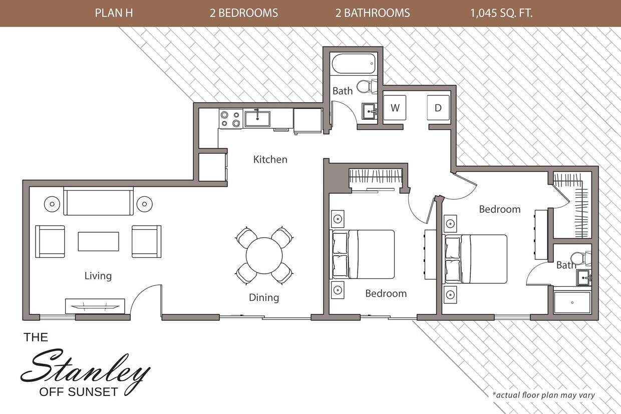 Floor Plan - 2 Bedrooms, 2 Baths Plan H