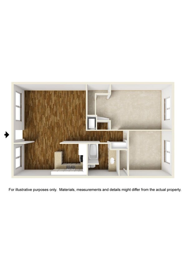 Floor Plan - Plan B - 2 Bedrooms, 1 Bathroom