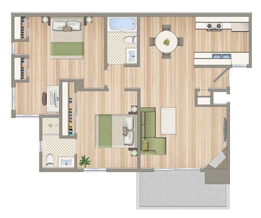 Floor Plan - Two Bedrooms Two Baths