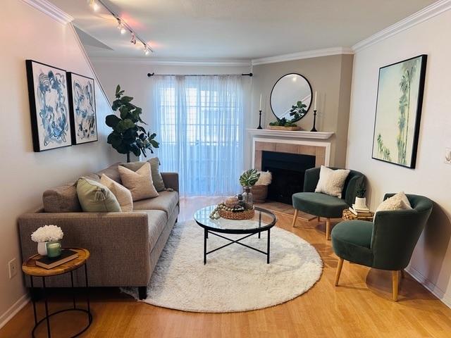 Living area with fireplace and private patio - 2474 S Centinela Ave Condo Unit Centinela 4