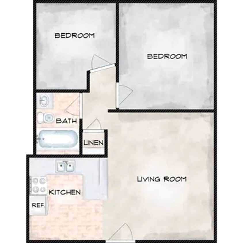 Floor Plan -  2BD/1BA - Remodeled