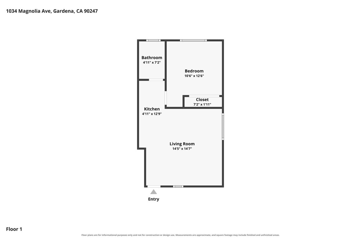 Floor Plan - 1 Bed 1 Bath