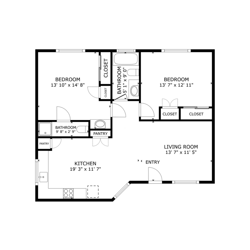 Floor Plan - 2 Bed, 2 Bath