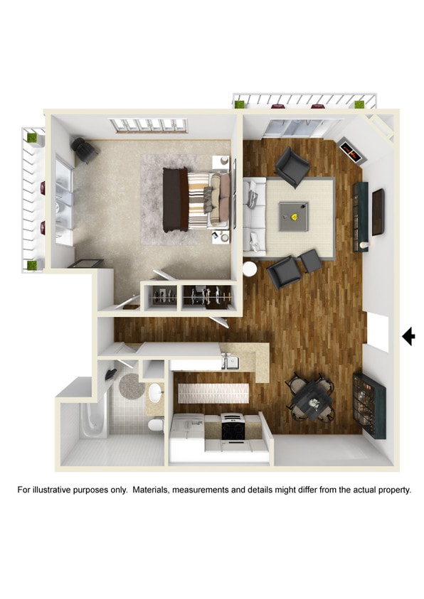 Floor Plan - 1BR 1BA - Plan E