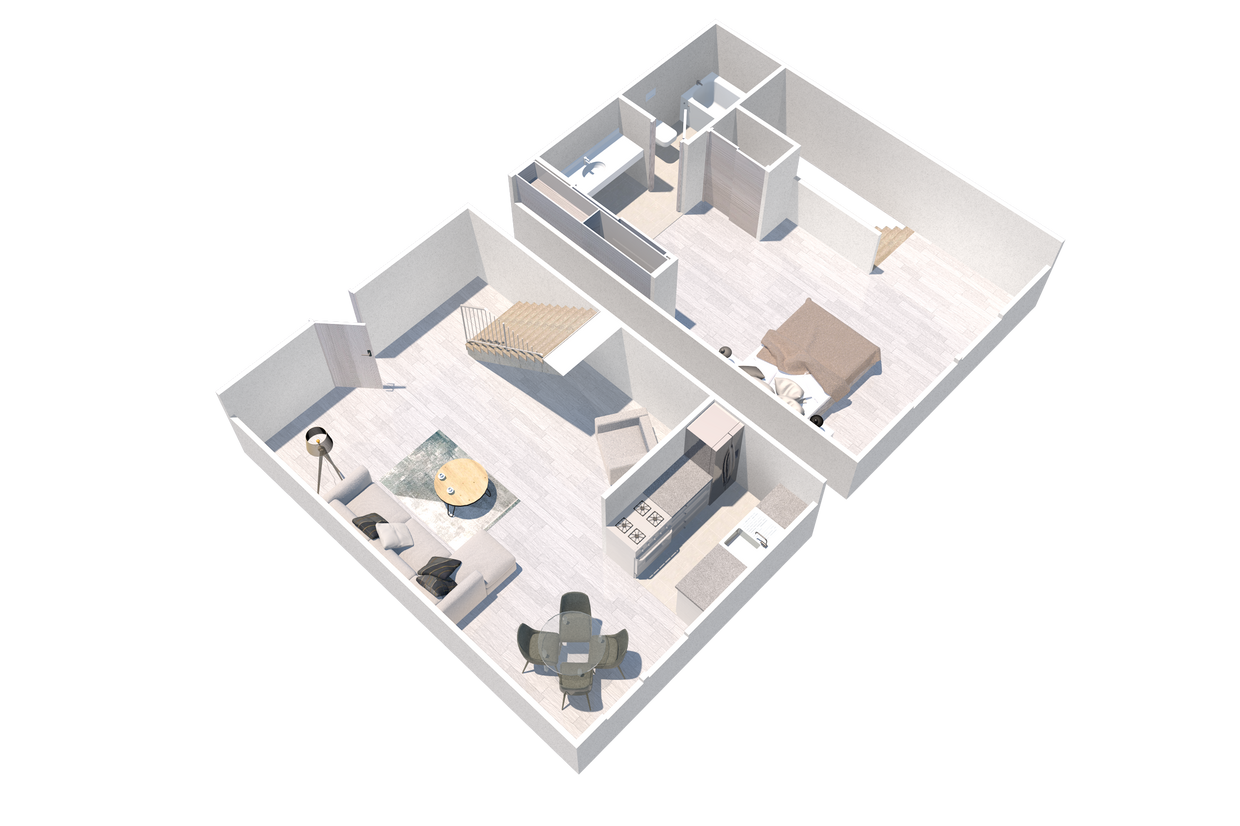 Floor Plan - Furnished One Bedroom Townhome 