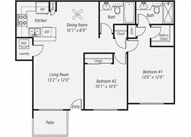 Floor Plan - Two Bedroom Two Bath 
