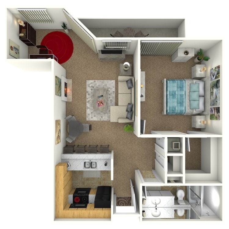 Floor Plan - 1 Bed 1 Bath with Den