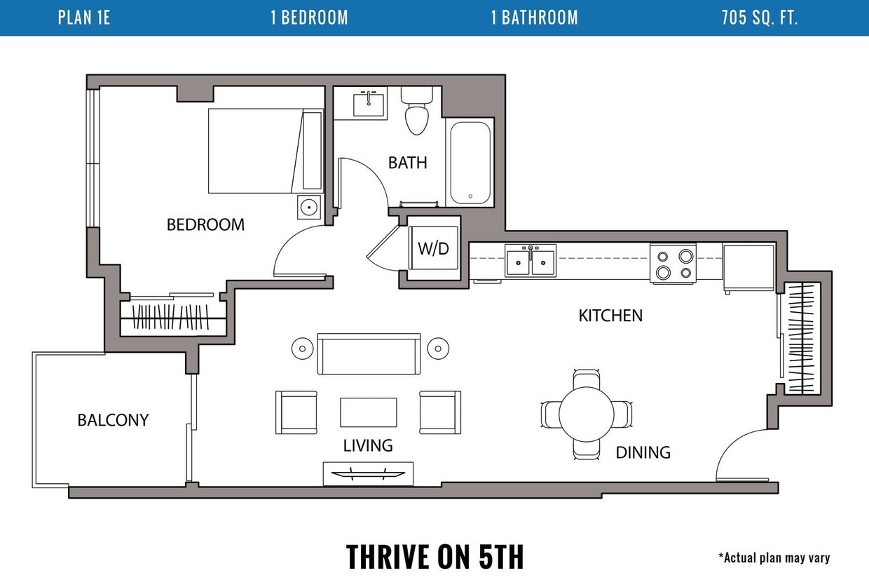 Floor Plan - 1 Bedroom, 1 Bath E