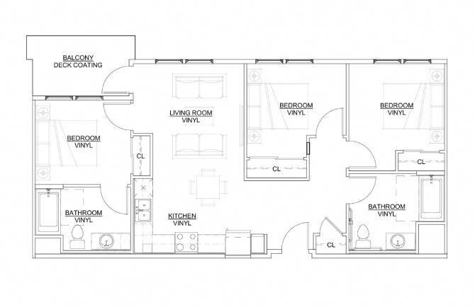 Floor Plan - 3 Bedroom 2 Bath Plan B