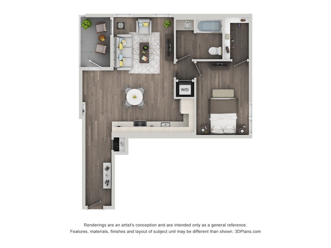 Floor Plan - 1BD, 1BTH D