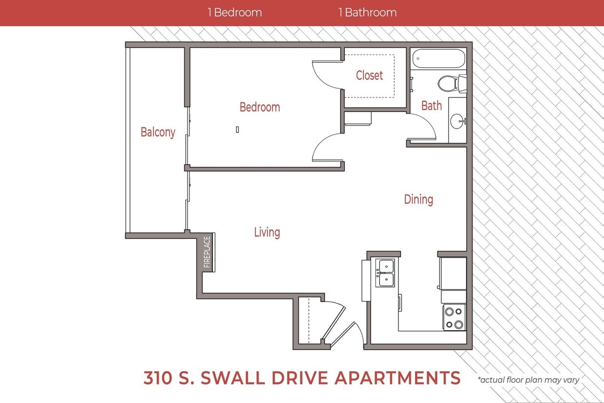 Floor Plan - 1 Bedroom, 1 Bath