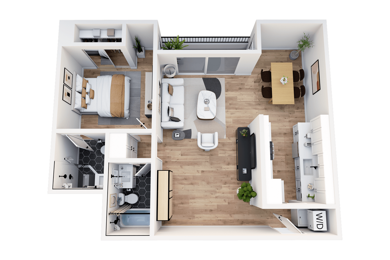 Floor Plan - 1 Bedroom, 2 Bath Plan F