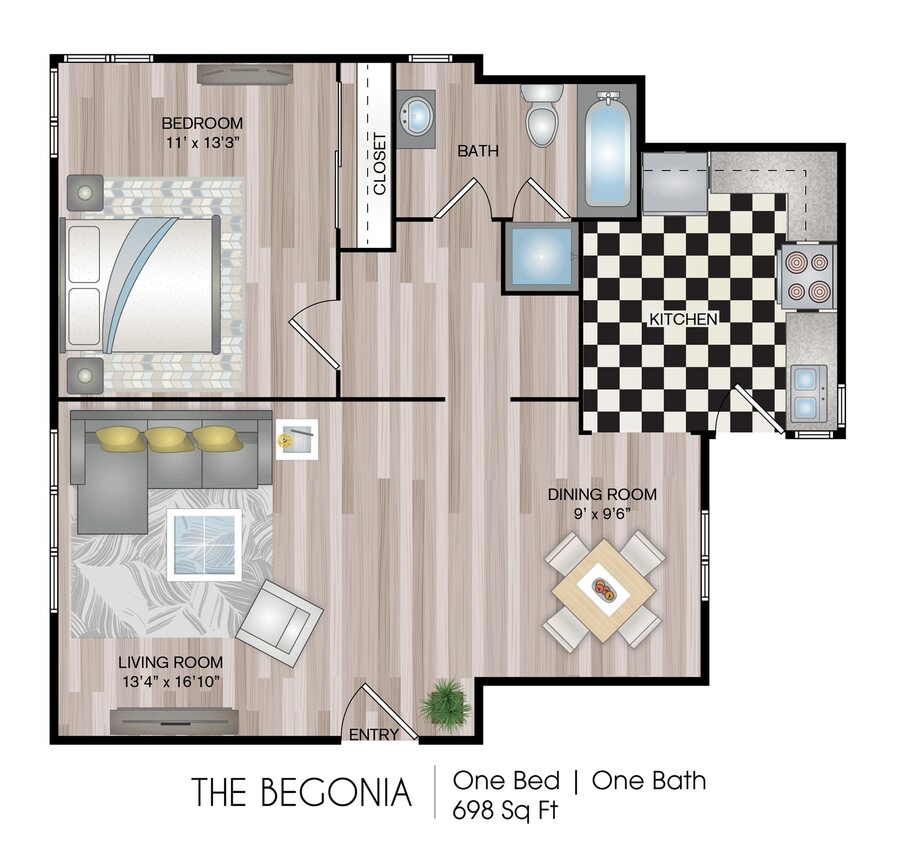 698 - 731 sq ft - The Begonia Renovated (Garden)
